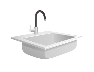 Modern ceramic sink with stainless steel faucet vector illustration isolated on white background household equipment for kitchen or bathroom.