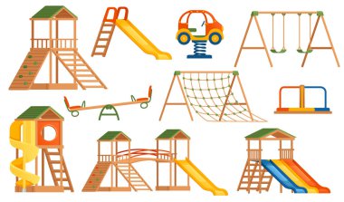 Collection of different types kids playground vector illustration isolated on white background.