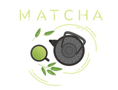 Traditional tools for tea ceremony matcha tea vector illustration on white background.