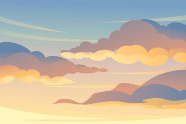Sunset evening sky with clouds background vector wide horizontal illustration.