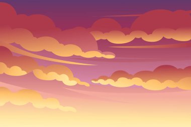 Sunset evening sky with clouds background vector wide horizontal illustration.