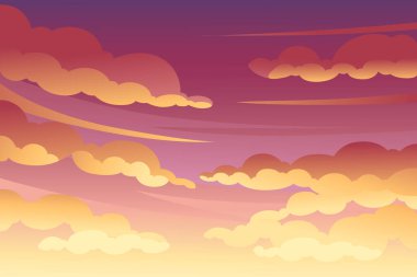 Sunset evening sky with clouds background vector wide horizontal illustration.