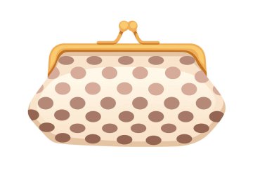 Kahverengi noktalı bej kadınlar cüzdan cüzdan para çantası klasik deri çerçeve vektör illüstrasyon beyaz arka planda izole.