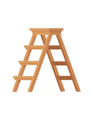 Tahta portatif merdiven ev aletleri vektör çizimi beyaz arka planda izole.