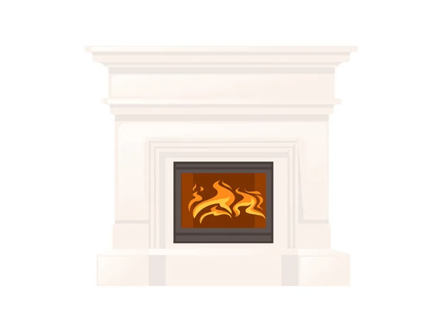 白い背景に隔離された熱い炎のベクトルイラストとモダンな石の暖炉 — ストックベクタ