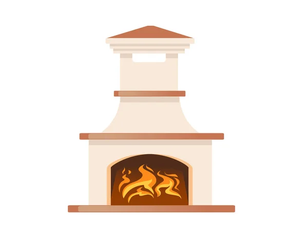 白い背景に隔離された熱い炎のベクトルイラストとモダンな石の暖炉 — ストックベクタ