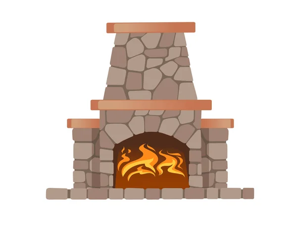Modern Stone Fireplace Hot Flame Vector Illustration Isolated White Background — Stock Vector
