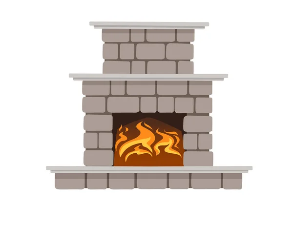 Modern Stone Fireplace Hot Flame Vector Illustration Isolated White Background — Stock Vector