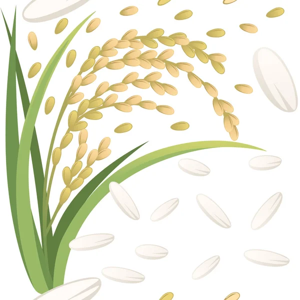 Nahtlose Muster Asiatische Landwirtschaft Reispflanze Mit Ähren Weißen Kornvektor Illustration — Stockvektor