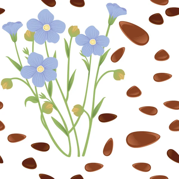 Απρόσκοπτη Μοτίβο Flax Γεωργία Φυτό Άνθη Μπλε Και Πράσινο Στέλεχος — Διανυσματικό Αρχείο