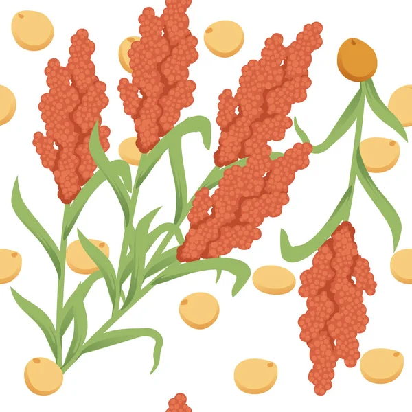 Modèle Sans Couture Sorgho Plante Agricole Avec Des Graines Illustration — Image vectorielle
