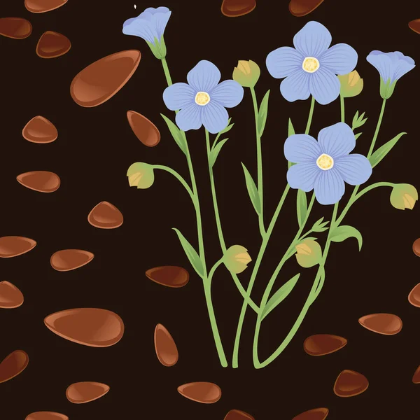 Απρόσκοπτη Μοτίβο Flax Γεωργία Φυτό Άνθη Μπλε Και Πράσινο Στέλεχος — Διανυσματικό Αρχείο