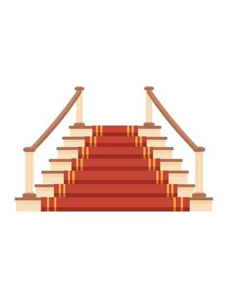 白い背景に隔離された赤いカーペットの屋内建設古典的なデザインベクトルのイラストと木製の階段 — ストックベクタ
