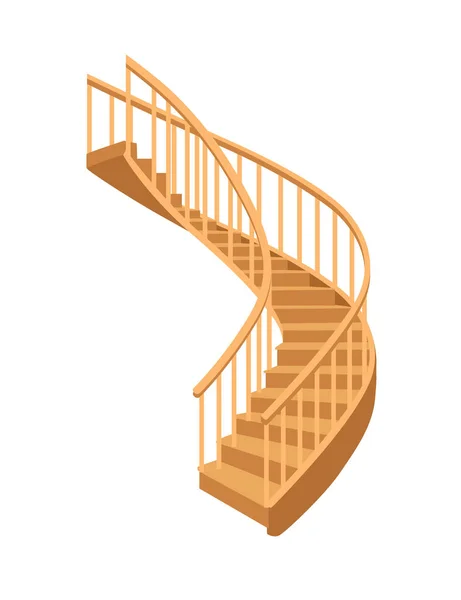 Escaleras Madera Espiral Construcción Interior Diseño Clásico Vector Ilustración Aislado — Vector de stock