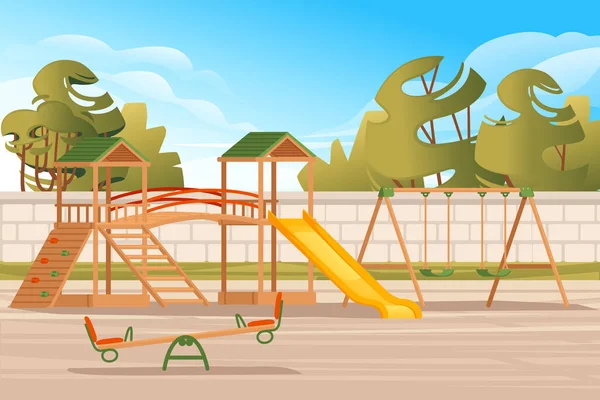 Kids Playground Public Park Trees City Background Landscape Vector Illustration — Stock Vector