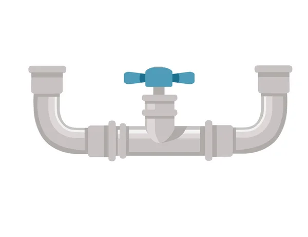 Metal Pipeline Water Flowing Industrial Construction Blue Valve Vector Illustration — Stock Vector
