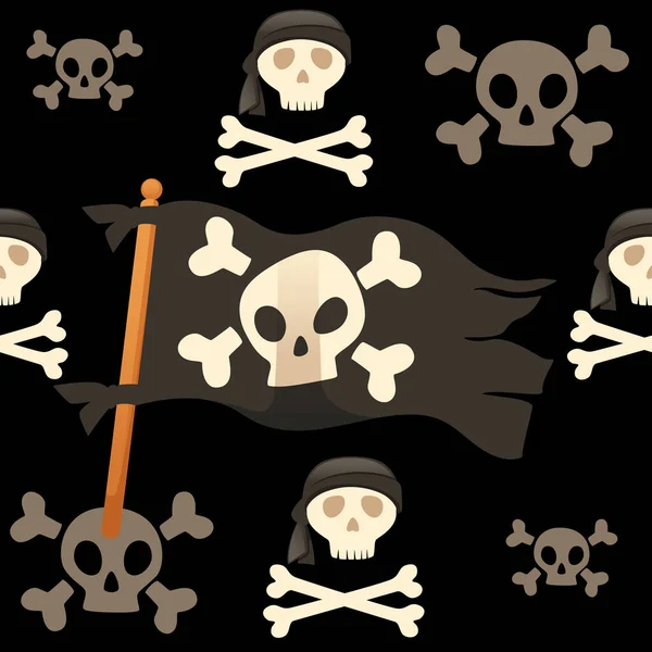 Padrão Sem Costura Bandeira Pirata Cor Preta Com Crânio Ossos —  Vetores de Stock