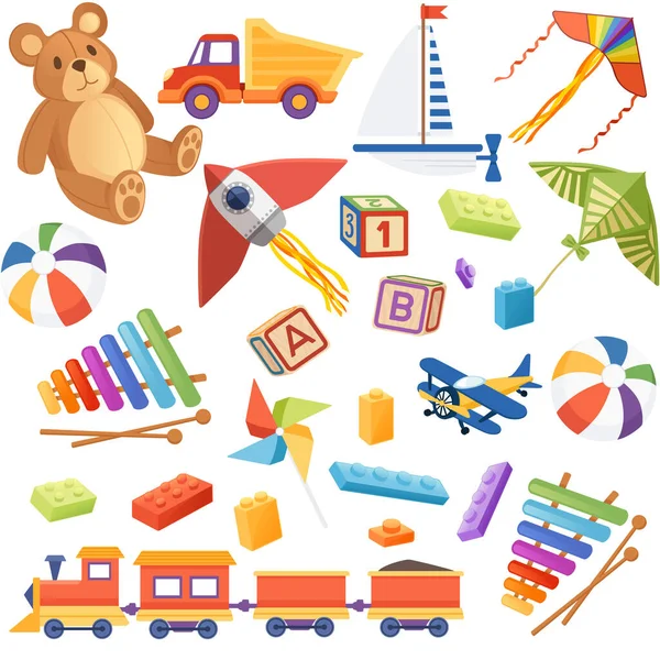 Coleção Padrões Sem Costura Brinquedos Infantis Ilustração Vetor Cor Material —  Vetores de Stock