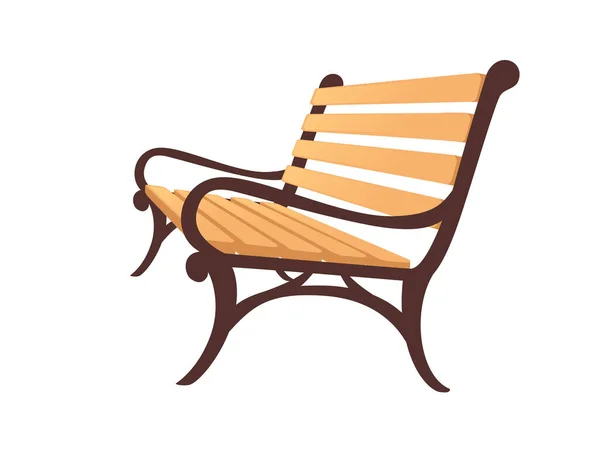 带钢腿的木制长椅户外公园家具矢量图 白色背景隔离 — 图库矢量图片