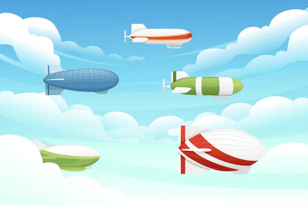 Komerční Vzducholoď Létání Obloze Rigidní Vzducholoď Vektor Ilustrace Oblačné Obloze — Stockový vektor