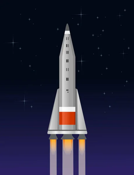 Cohete Espacial Volando Espacio Abierto Ilustración Vectorial Con Estrellas Fondo — Vector de stock