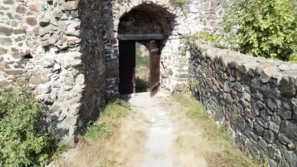 Une Vieille Forteresse Médiévale Sur Une Colline Bord Rivière — Video