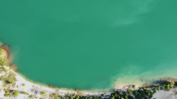 Большое Красивое Озеро Бирюзовой Воды Песчаными Пляжами Много Дикой Природы — стоковое видео