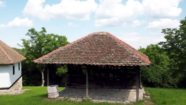 Stary Zabytkowy Dom Zbudowany Błota Pięknym Widokiem Przyrodę Dużym Podwórku — Wideo stockowe