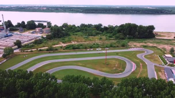Aerial View Karting Track Located River Away City — Stock Video