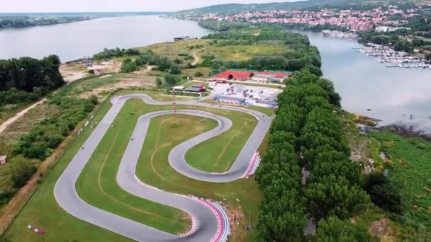 Aerial View Karting Track Located River Away City — Stock Video