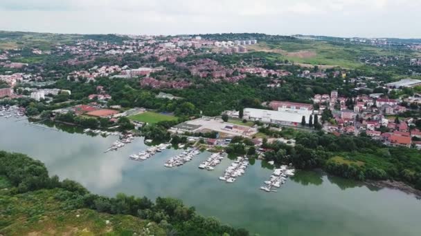 Prachtig Uitzicht Vanaf Kust Vanuit Lucht Richting Rivier Waar Een — Stockvideo