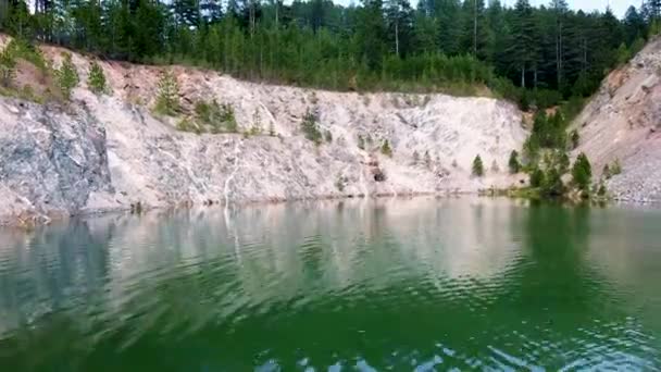 Lago Verde Oscuro Rodeado Coníferas — Vídeo de stock