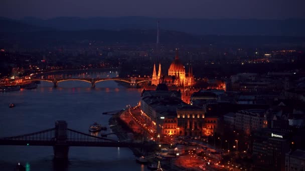 Timelapse Vista Della Città Europea Budapest Dove Fiume Ponti Sono — Video Stock