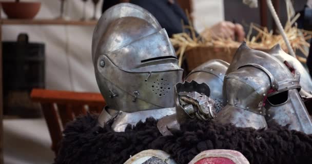 Medieval War Equipment Made Metal Armor Shields — ストック動画