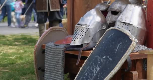 Equipaggiamento Guerra Medievale Battaglia — Video Stock