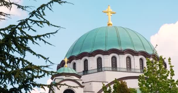 Orthodox Church White Marble Stone Golden Cross — Vídeo de Stock