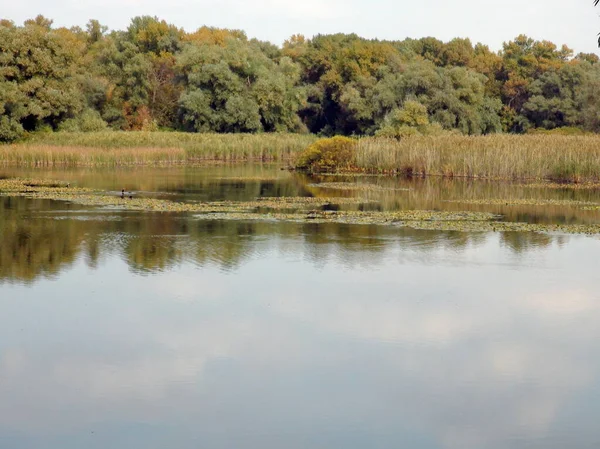 Landscape Cloudy Sky Reflected Mirror Water Surface Dnieper Floodplains Surrounded — Foto de Stock