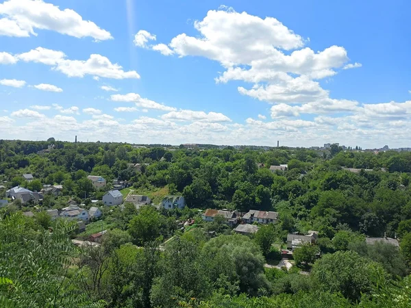 Bird Eye View Outskirts City Drowning Green Summer Nature Background — Stockfoto