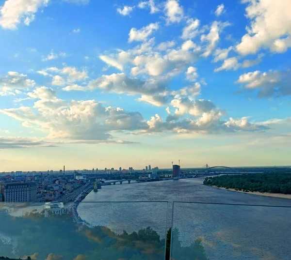 Fantastic Panorama Cloudy Sky Sunset Illuminates Snow White Clouds Iridescent — Photo