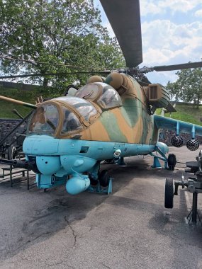 A military helicopter after completing combat missions on the war fronts with the Russian invaders.