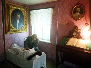 Artistic composition of the interior of a rich nobleman's house of the 19th century, which was visited by a doctor to examine a sick person.
