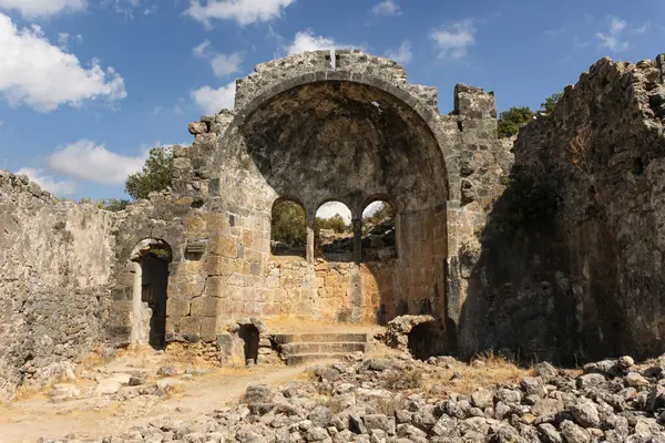 Fethiye Mugla Turkey September 2014 Ruins Chapel Gemiler Island — Stock Photo, Image