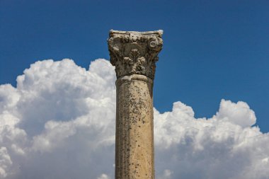 Selcuk, İzmir, Türkiye - 12 Ağustos 2012: Efes birleşik sütun başkentleri (UNESCO Dünya Mirasları Listesi, 2015)