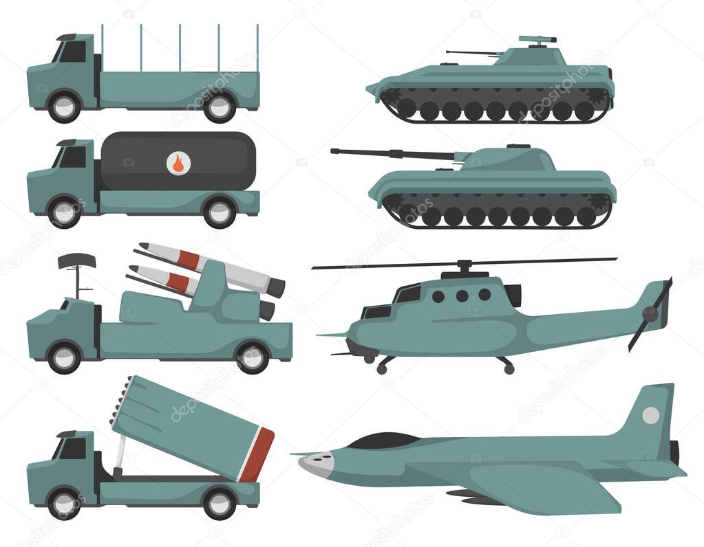 Icons of combat vehicles, tanks, armored personnel carriers, infantry fighting vehicles, air defense, MLRS aircraft, helicopters. 