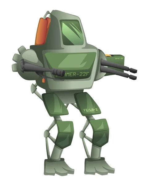 Бойовий Робот Mecha Озброєний Вогнеметником Кулеметом — стоковий вектор