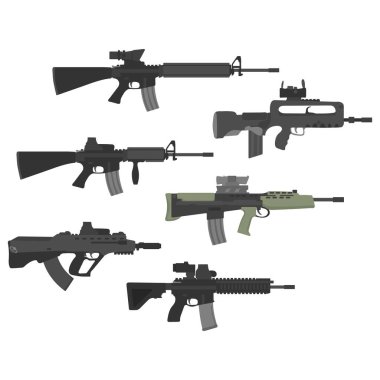 Set of modern assault rifles and carbines. M16A4, M4A1, Malyuk, Famas, L85A1 / SA80, HK416. clipart