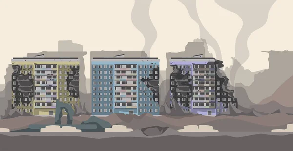 Destruction War Natural Disaster Ruined Modern Urban High Rise Buildings — стоковый вектор