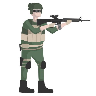 Çatışma üniformalı modern asker ve zırhlı M16A4 saldırı tüfeği.