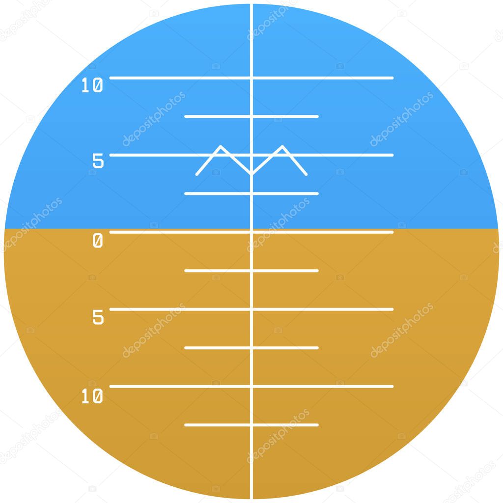 Realistic simple attitude indicator with divisions and numbers. Aviation aircraft instrument panel.