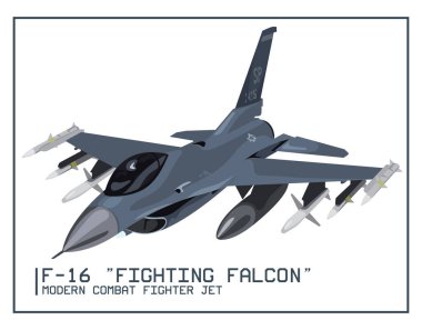 Colorful supersonic F-16 Fighting Falcon fighter jet. Modern combat aviation. clipart